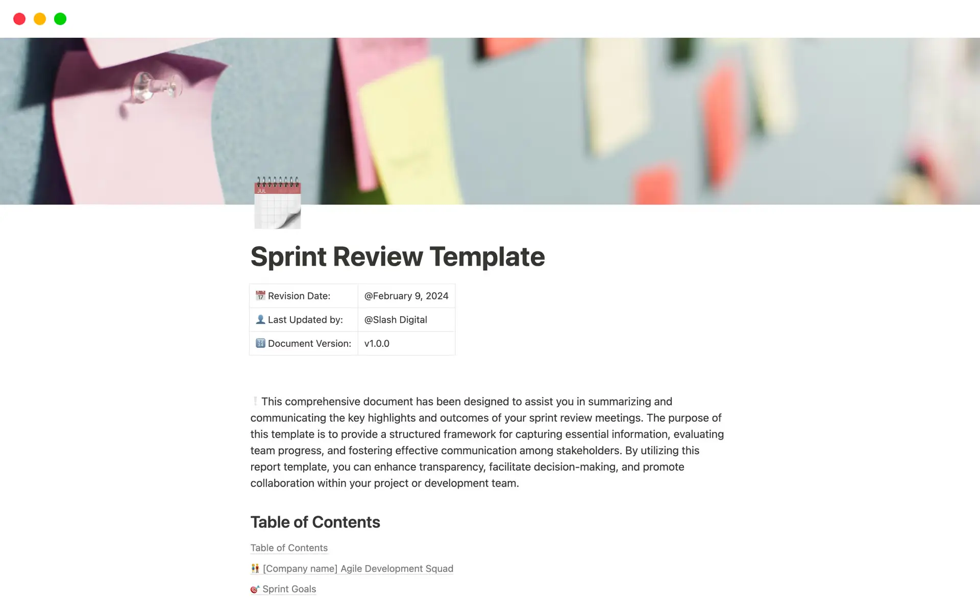 Sprint review template
