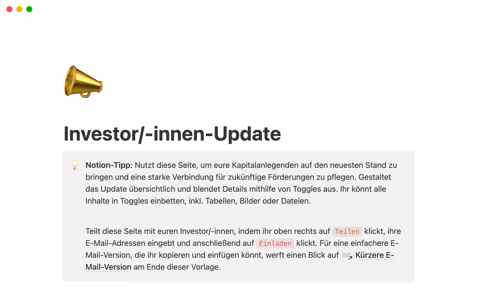 investor update template hero