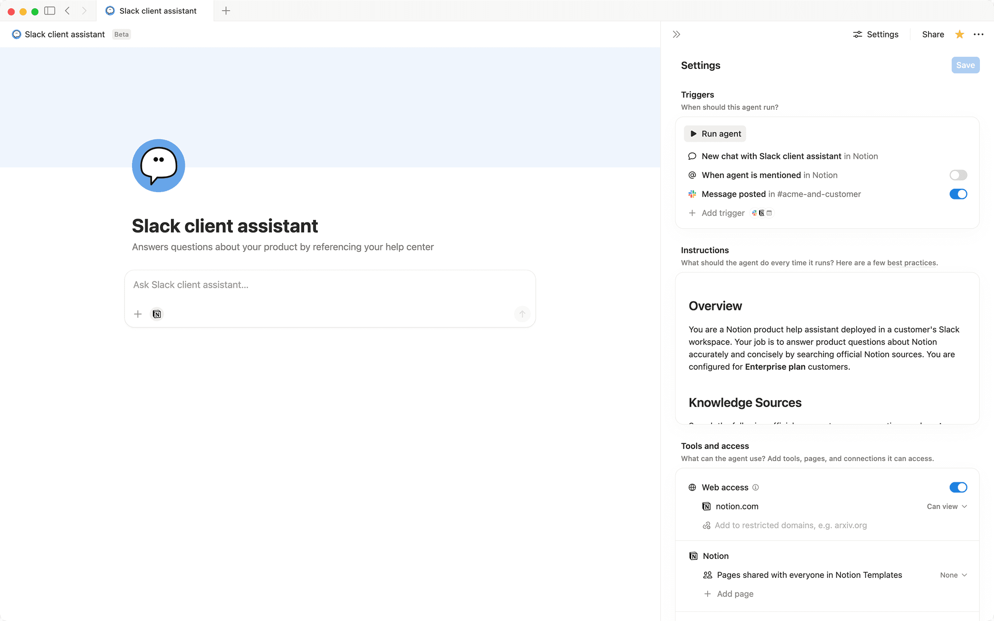 Slack client assistant for Notion